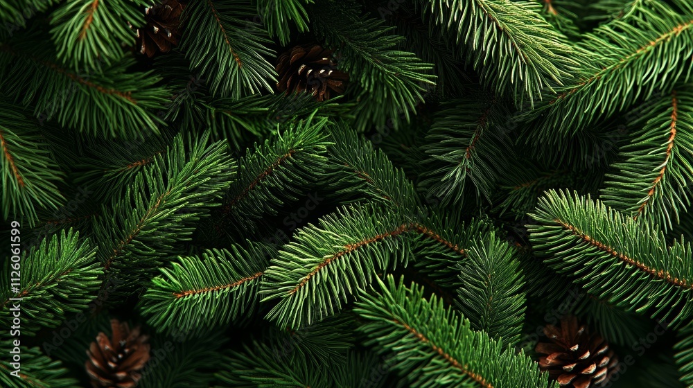 Close-Up of Lush Green Christmas Tree Branches with Soft Lighting for Natural Festive Holiday Design Close-Up of Lush Green Christmas Tree Branches with Soft Lighting for Natural Festive Holiday Design