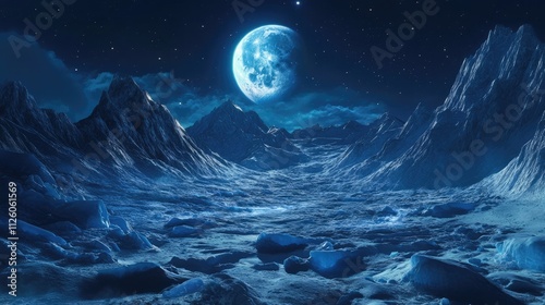 Nighttime Mountain Landscape with a Full Moon photo