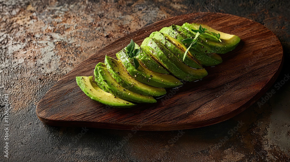 Freshly Sliced Avocado on Rustic Wooden Board with Seasoning and Herbs, Natural Food Presentation for Healthy Lifestyle and Culinary Inspiration Freshly Sliced Avocado on Rustic Wooden Board with Seasoning and Herbs, Natural Food Presentation for Healthy Lifestyle and Culinary Inspiration
