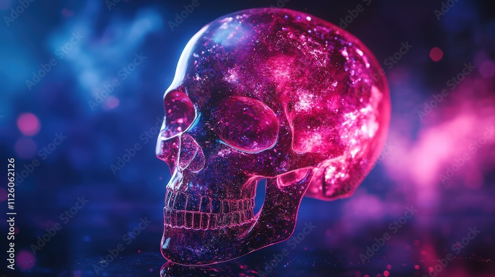Colorful Cosmic Skull with Glowing Stars and Nebula Background Colorful Cosmic Skull with Glowing Stars and Nebula Background