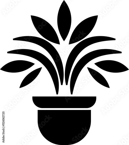 Flower plant pot flat icon . Home plant leaf gardening symbol black vector isolated on transparent background. Plant garden floral growth nature sign. Pictogram for web and app.