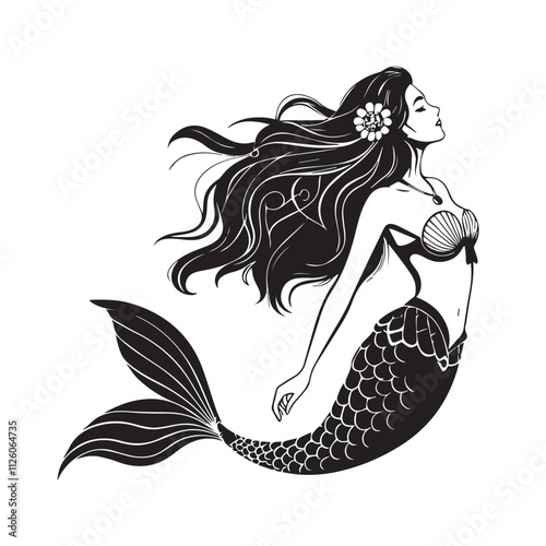 A drawing of a Mermaid black vector