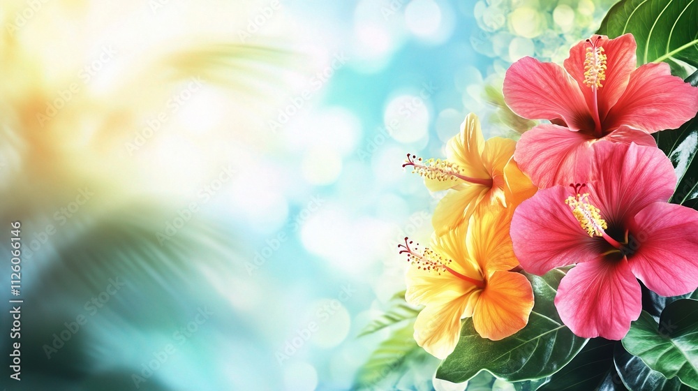 Bright Tropical Flowers Close Up with Bokeh Background Effect Bright Tropical Flowers Close Up with Bokeh Background Effect