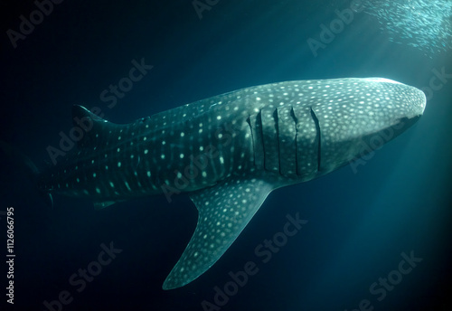 Whale Shark (Rhincodon typus) photographed underwater.