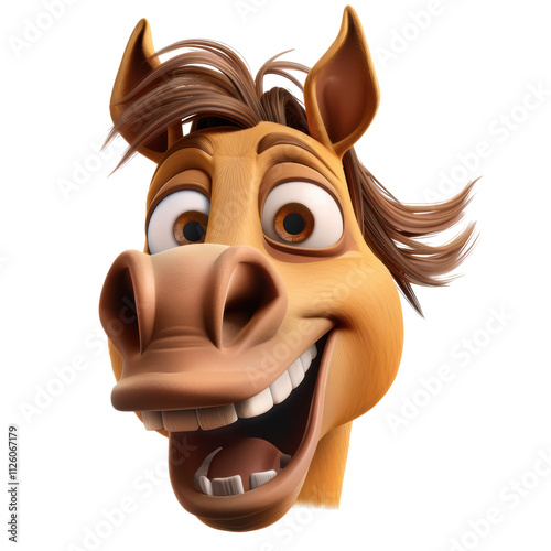 Silly Cartoon Horse Face in Yellow Isolated on Transparent or White Background, PNG