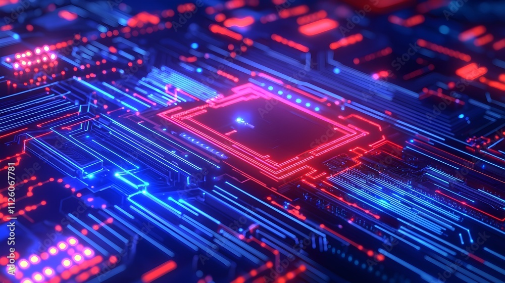 Fototapeta premium Futuristic Circuit Board with Glowing Lines