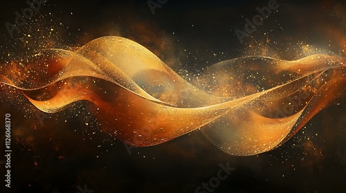 A sparkling abstract glitter lights composition with warm gold and bronze tones softly glowing on a dark backdrop photo