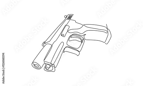 continuous line of revolver hand gun illustration