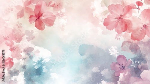 Dreamy Pastel Sky with Soft Clouds and Vibrant Floral Touches