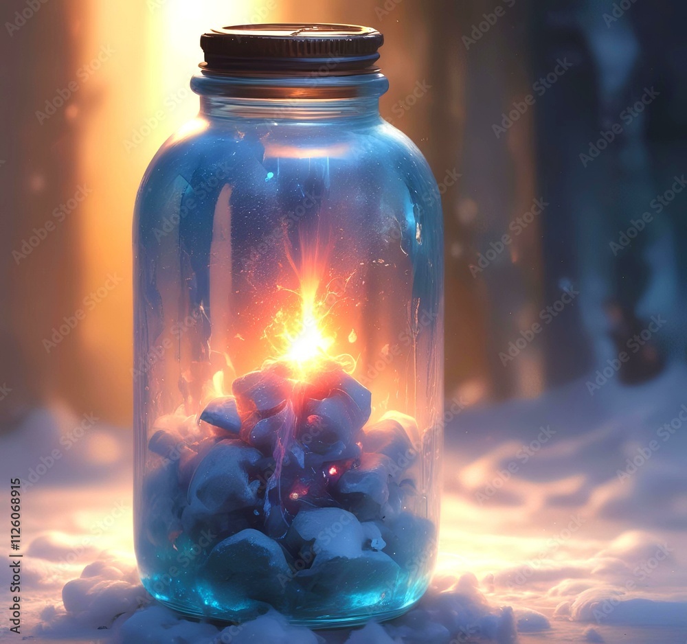 Illustration of bottle with magic spark inside. Illustration of bottle with magic spark inside.