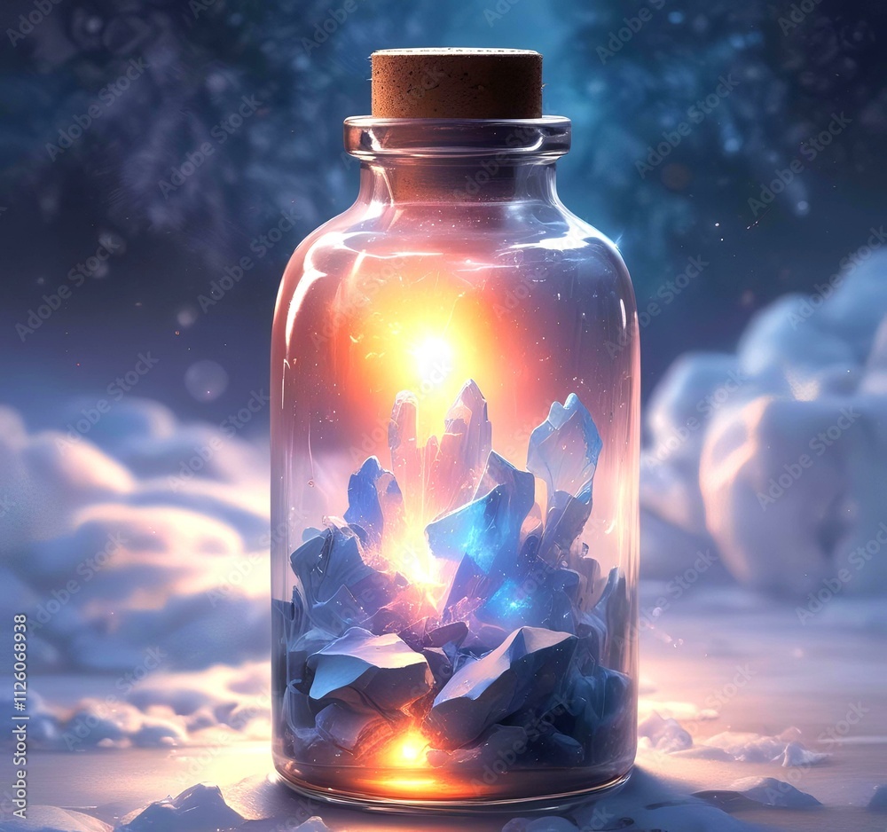 Illustration of bottle with magic spark inside. Illustration of bottle with magic spark inside.