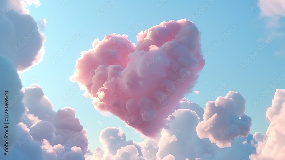 Pink Heart Shaped Clouds Against Blue Sky with Fluffy White Clouds Pink Heart Shaped Clouds Against Blue Sky with Fluffy White Clouds