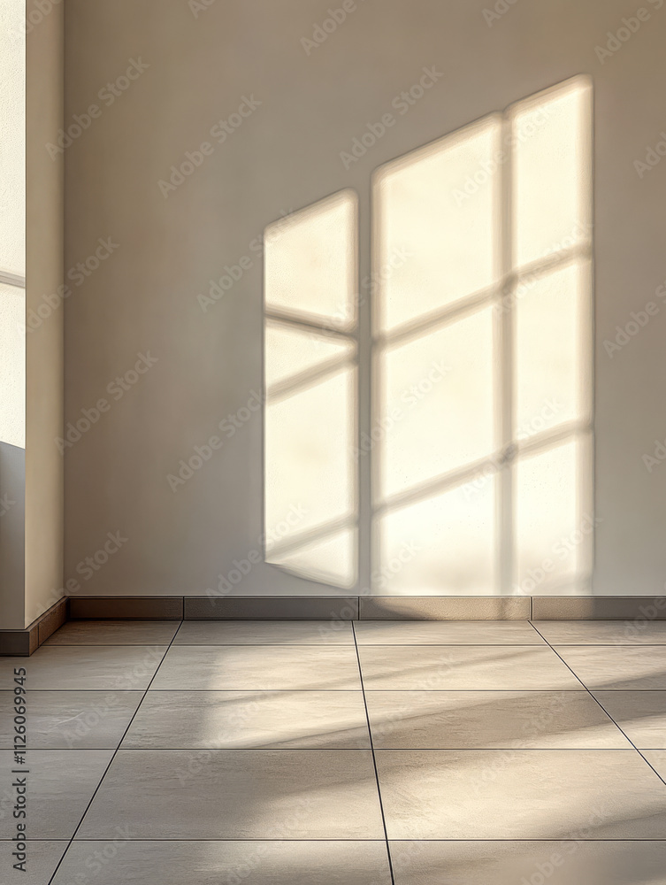 Light and shadow play across a serene corner of an empty room in soft afternoon sun Light and shadow play across a serene corner of an empty room in soft afternoon sun