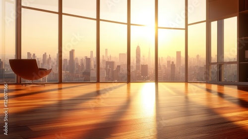 Sunset Skyline - Breathtaking City View from Glass Window