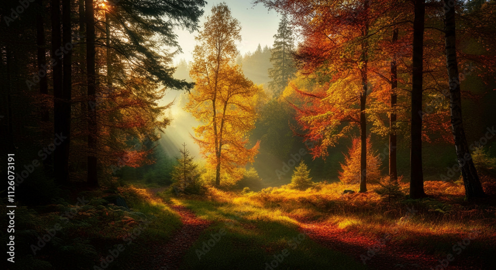 autumn forest in the morning autumn forest in the morning