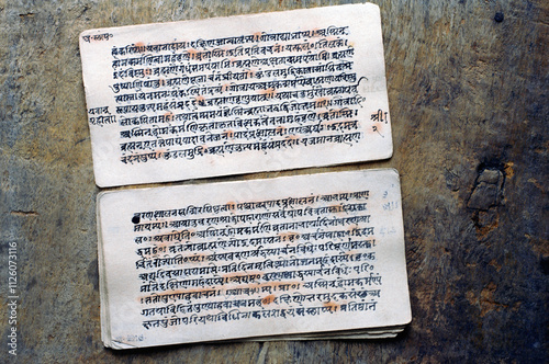 old indian scriptures text sanskrit vedas india  photo