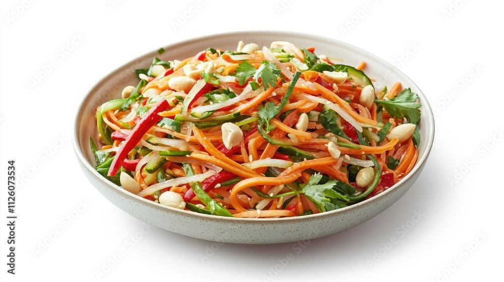 Fresh and Colorful Asian Noodle Salad with Crunchy Vegetables and Peanuts Perfect for a Healthy Lunch or Dinner Option in a Bright and Inviting Presentation