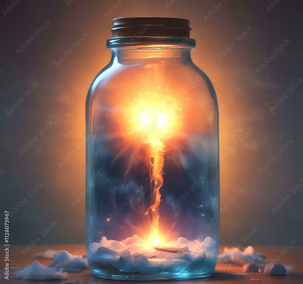 Illustration of bottle with magic spark inside. Illustration of bottle with magic spark inside.