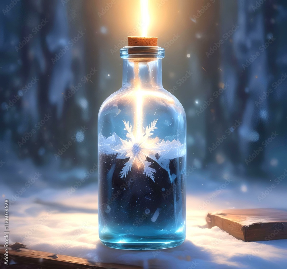 Illustration of bottle with magic spark inside. Illustration of bottle with magic spark inside.