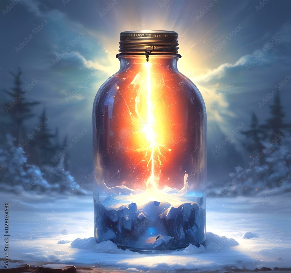 Illustration of bottle with magic spark inside. Illustration of bottle with magic spark inside.