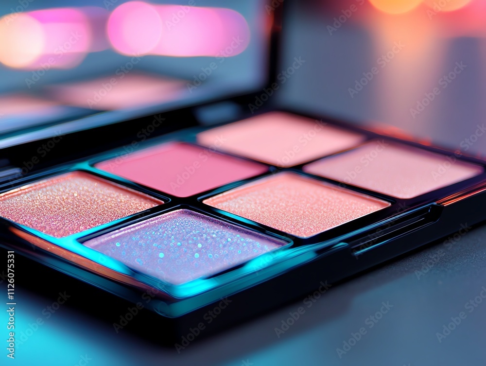 A holographic eyeshadow palette with iridescent packaging A holographic eyeshadow palette with iridescent packaging
