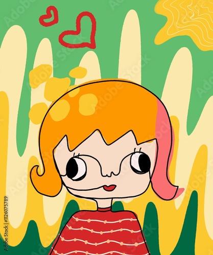 A girl with loves doodle artwork colorful