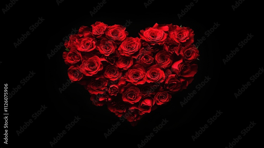 Heart Shape Arrangement of Red Roses on Black Background Heart Shape Arrangement of Red Roses on Black Background