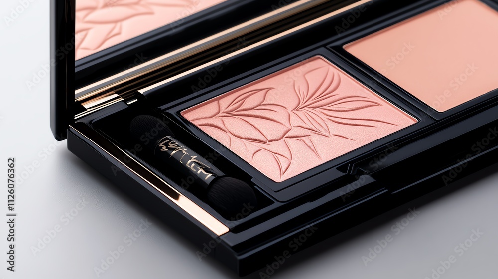 A luxury blush palette with embossed floral details on the pans A luxury blush palette with embossed floral details on the pans
