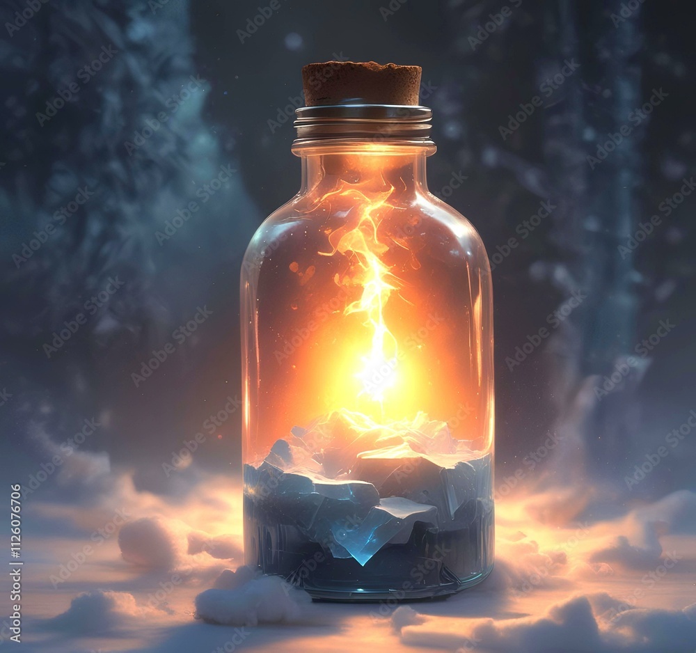 Illustration of bottle with magic spark inside. Illustration of bottle with magic spark inside.