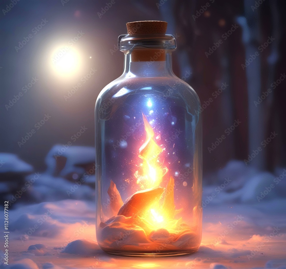 Illustration of bottle with magic spark inside. Illustration of bottle with magic spark inside.