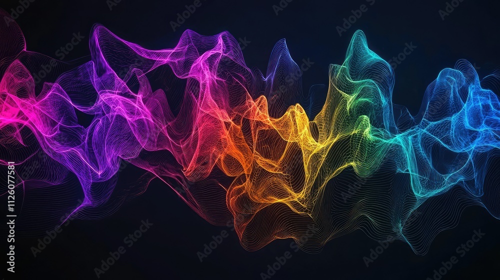 Obraz premium Vibrant Abstract Waves of Colorful Light Representing Energy and Motion in a Digital Space with Soft Flowing Patterns on a Dark Background