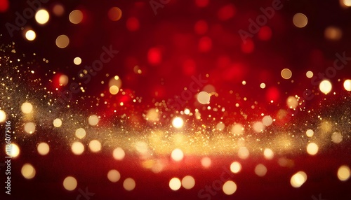 Elegant red and gold Christmas background with glowing fairy lights