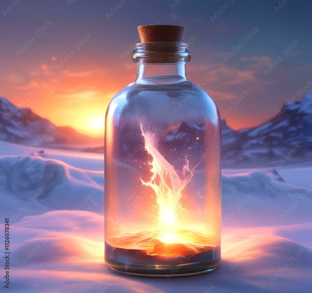 Illustration of bottle with magic spark inside. Illustration of bottle with magic spark inside.