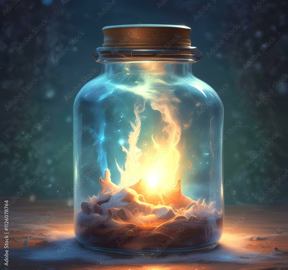 Illustration of bottle with magic spark inside.