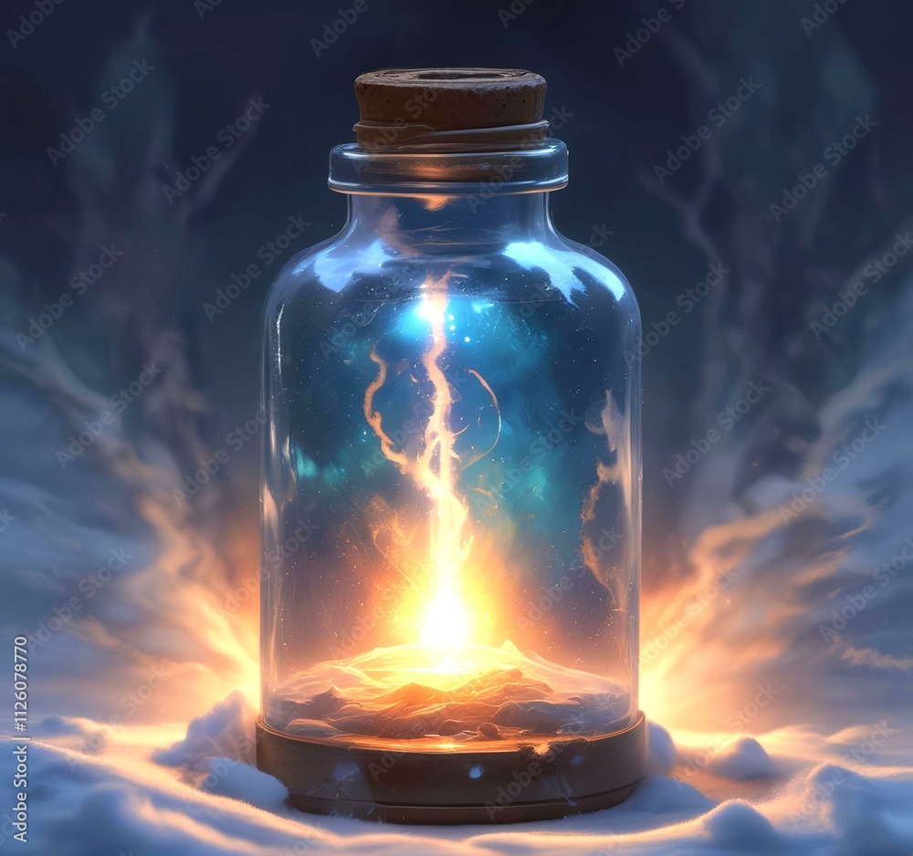 Illustration of bottle with magic spark inside. Illustration of bottle with magic spark inside.