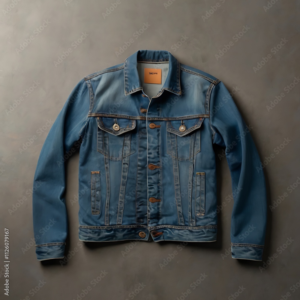 Naklejka premium Plain Denim Jacket Mockup Folded Neatly On A Soft, Textured Surface
