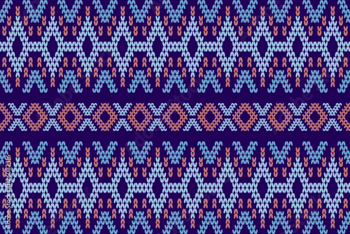 Ikat ethnic geometric abstract embroidery oriental traditional seamless knitted pattern. Native decorative design for fabric, wallpaper, background, knitting, decoration, interior, fashion, border