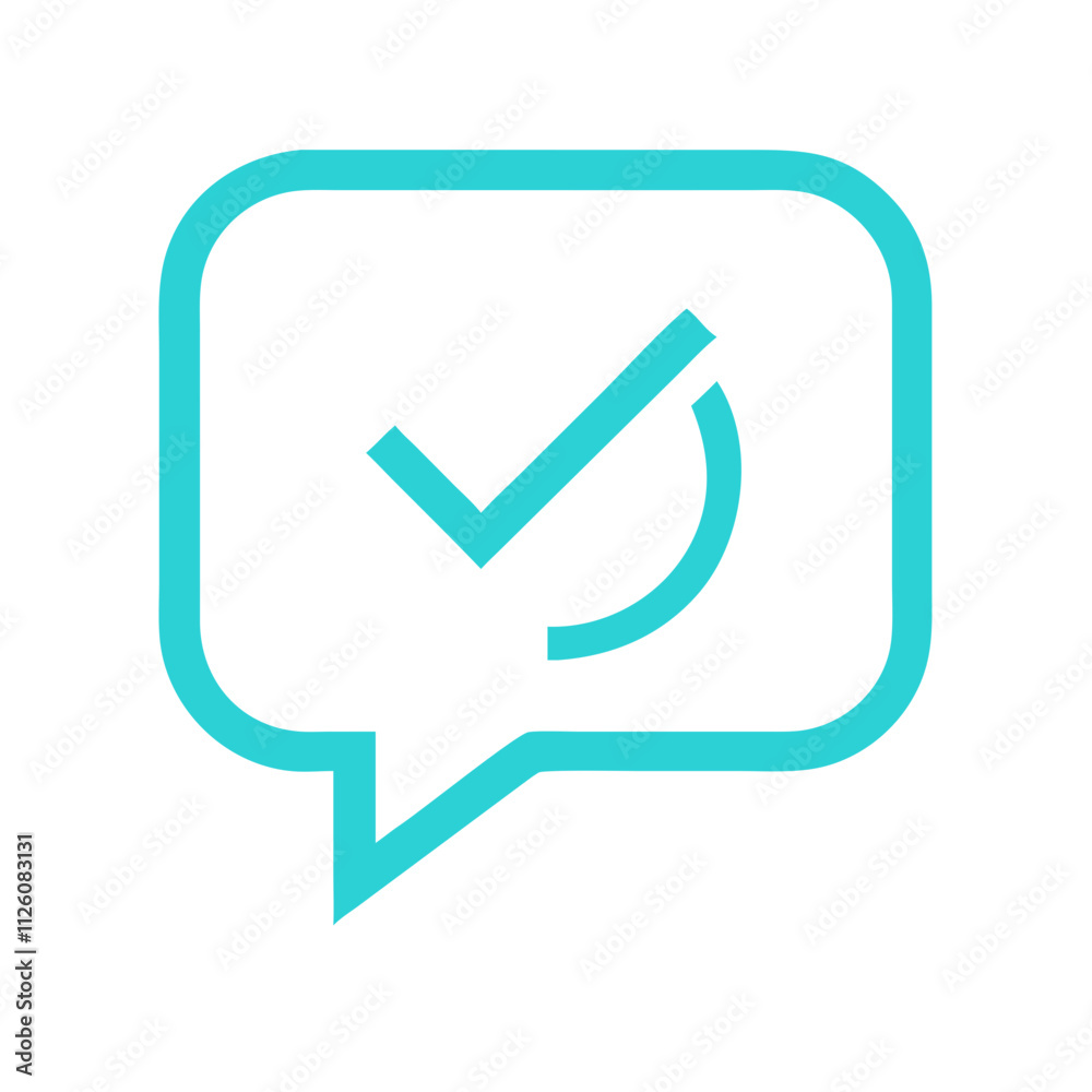 Stylized speech bubble icon with check mark in bright turquoise color Stylized speech bubble icon with check mark in bright turquoise color