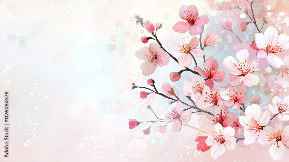 Light pink cherry blossom branches on pastel pink Light pink cherry blossom branches on pastel pink