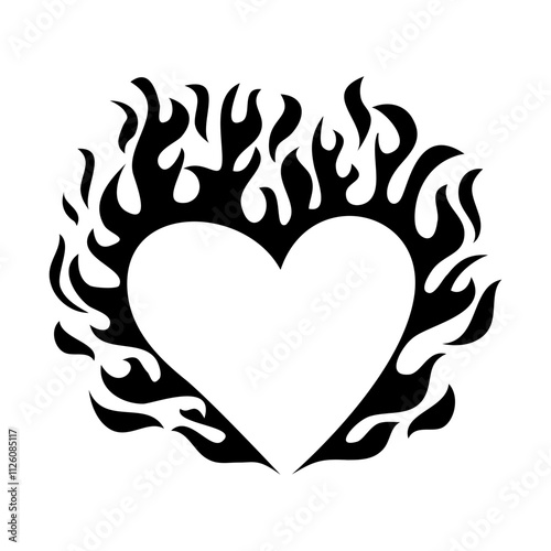 Hand drawn of heart with Fire flame icon symbol. isolated on white background. vector icon illustration