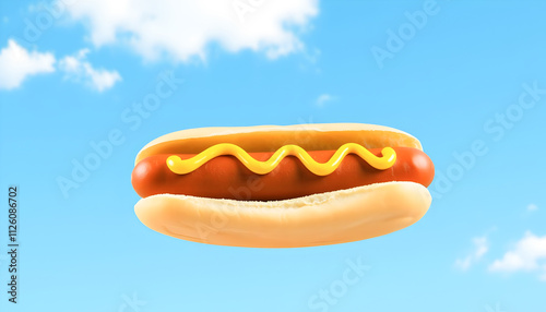 Delicious Hot Dog Floating Against a Blue Sky photo