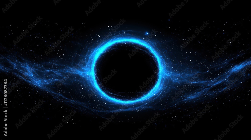 Cosmic Black Hole Surrounded by Glowing Blue Energy and Stars Cosmic Black Hole Surrounded by Glowing Blue Energy and Stars