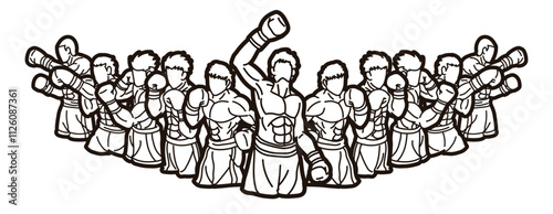 Group of Boxer Boxing Sport Mix Action Cartoon Graphic Vector