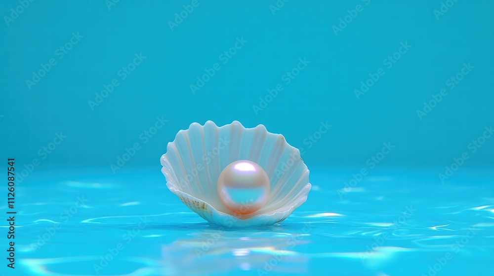 Beautiful pearl in a seashell floating on clear blue water Beautiful pearl in a seashell floating on clear blue water