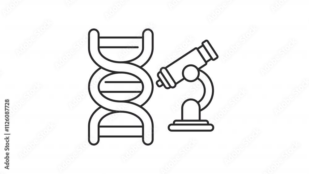 Genetic research line animation. Molecular biology animated icon. Moving microscope. Biological engineering. Black illustration on white background. HD video with alpha channel. Motion graphic Genetic research line animation. Molecular biology animated icon. Moving microscope. Biological engineering. Black illustration on white background. HD video with alpha channel. Motion graphic