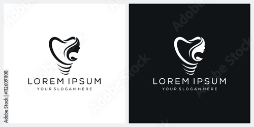 dental with beautiful female face logo design vector template