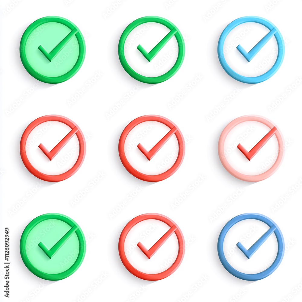 green, red and gray check mark buttons with light shadow green, red and gray check mark buttons with light shadow