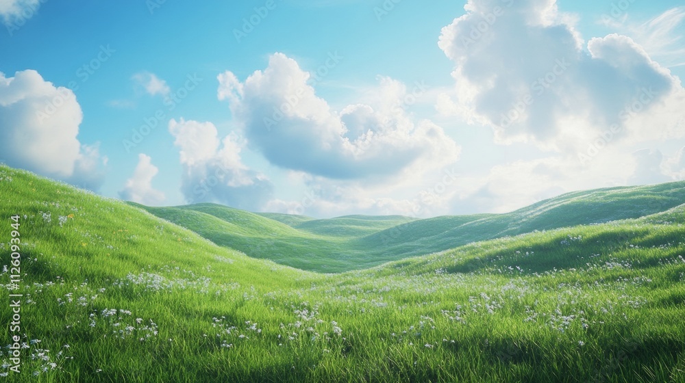 Beautiful green hills with big fluffy white clouds in the sky. Beautiful green hills with big fluffy white clouds in the sky.
