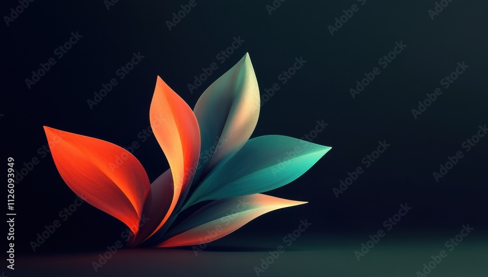 Abstract Design of Colorful Leaves Shaped in a Modern Style on a Dark Background, Evoking Nature and Creativity in Artistic Representation Abstract Design of Colorful Leaves Shaped in a Modern Style on a Dark Background, Evoking Nature and Creativity in Artistic Representation