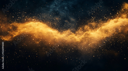 dark abstract background with wave shaped golden dust splash